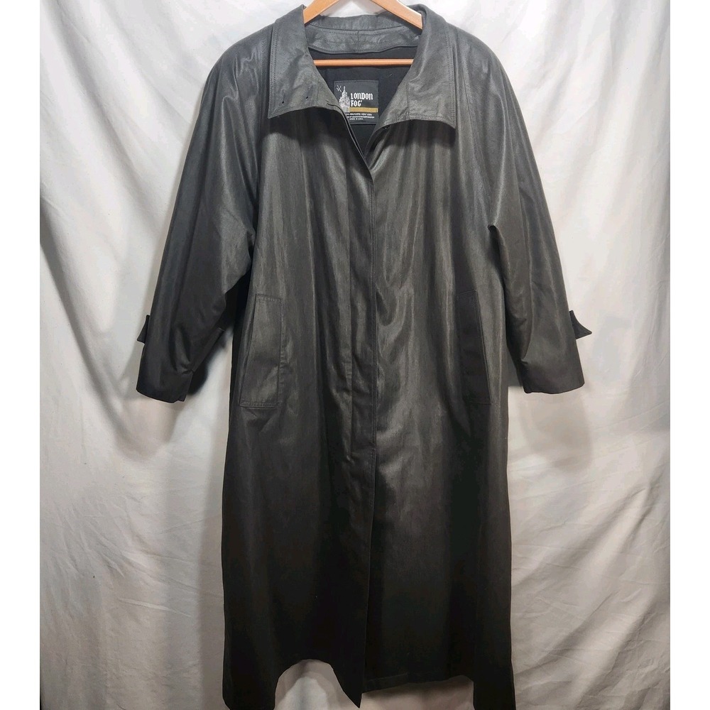 Vtg London Fog Womens Trench Coat Size 18W Removable Zip Lined Dark Green Gray